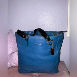 Coach Blue Tote Bag with Black Straps